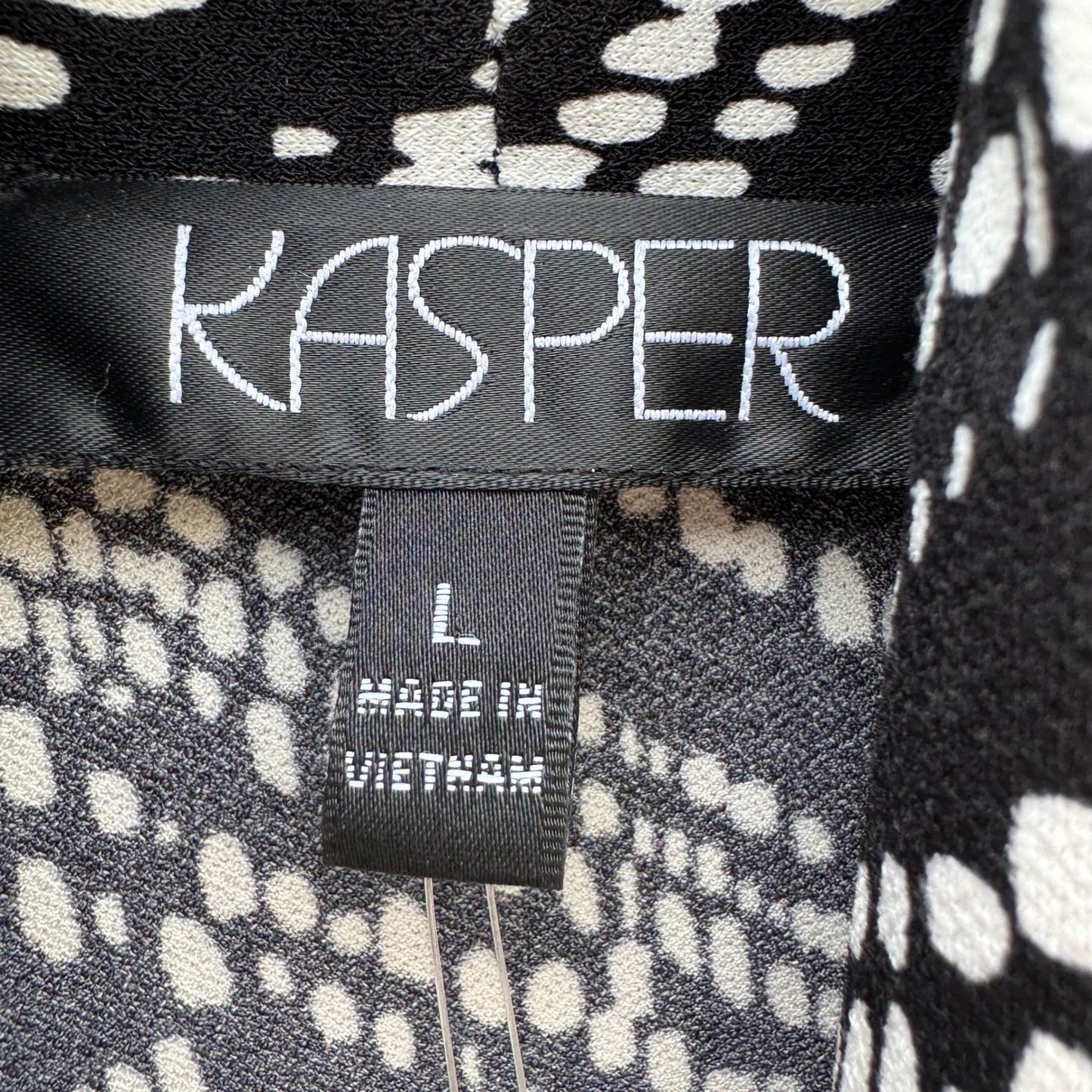 Kasper Womens Black White Chevron Moss Crepe Open Front Cardigan Size L NEW Mod