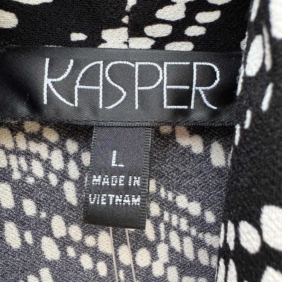 Kasper Womens Black White Chevron Moss Crepe Open Front Cardigan Size L NEW Mod