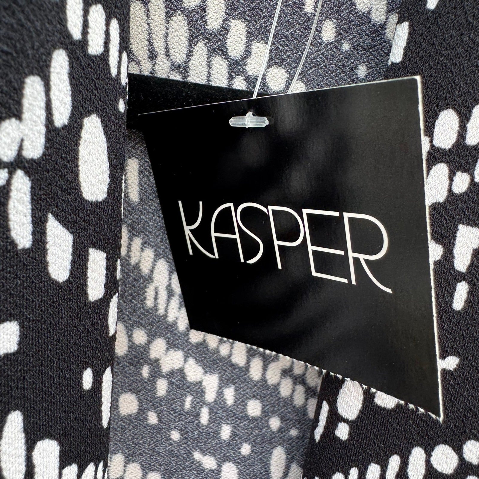 Kasper Womens Black White Chevron Moss Crepe Open Front Cardigan Size L NEW Mod