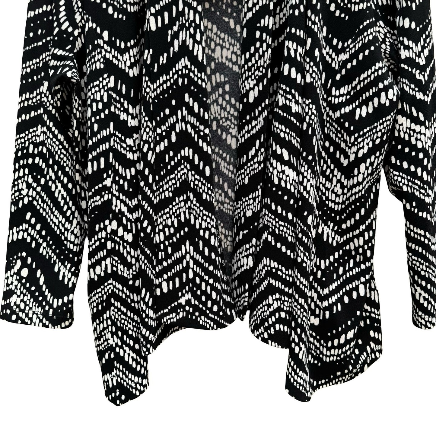 Kasper Womens Black White Chevron Moss Crepe Open Front Cardigan Size L NEW Mod