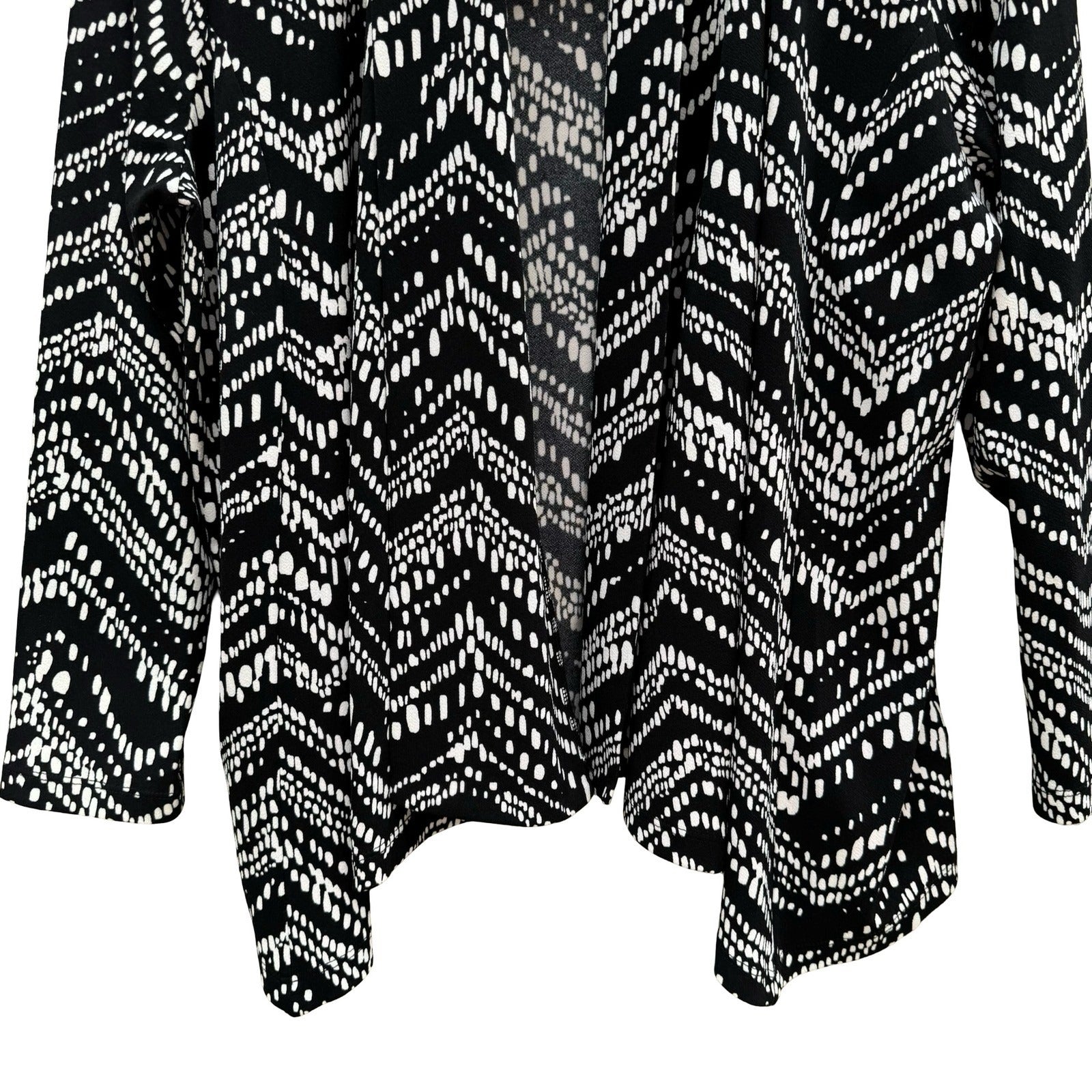 Kasper Womens Black White Chevron Moss Crepe Open Front Cardigan Size L NEW Mod