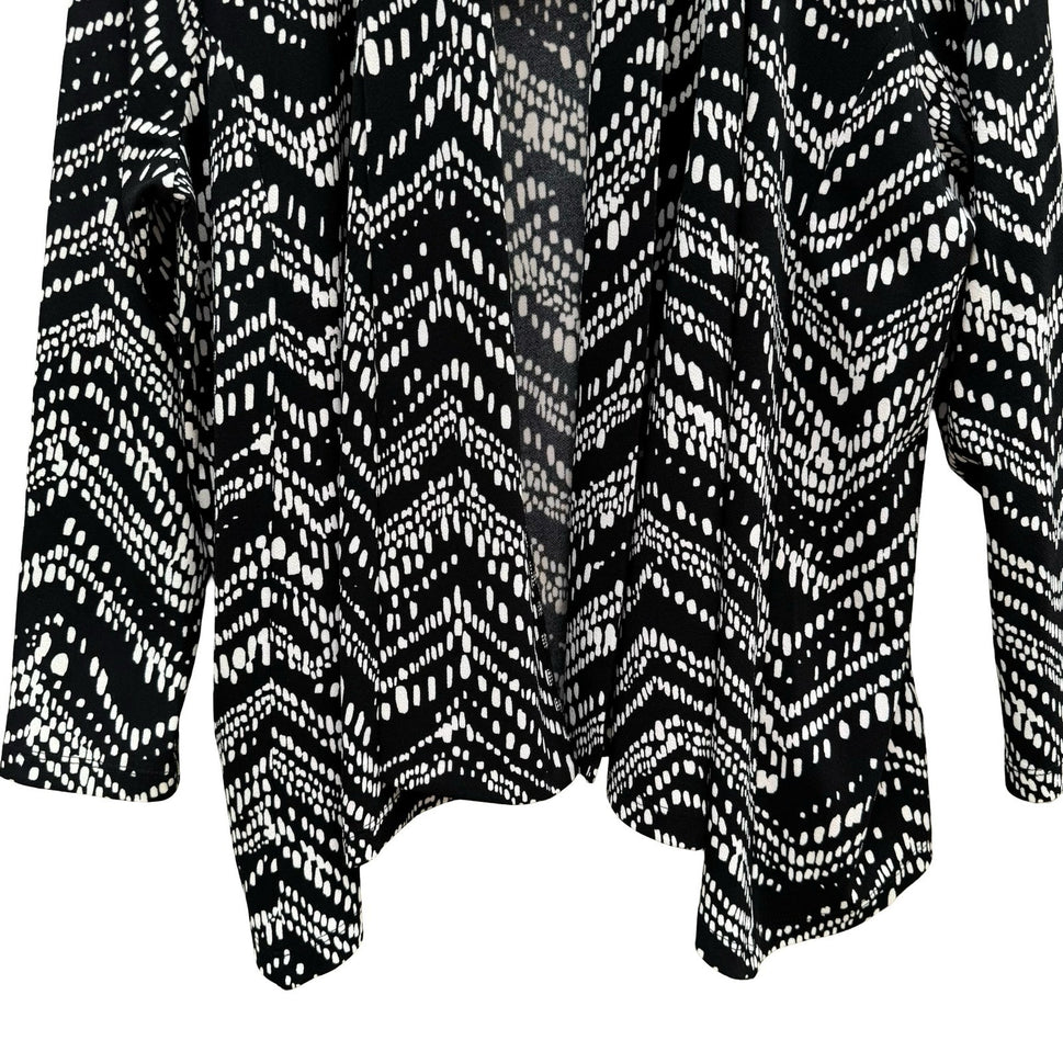 Kasper Womens Black White Chevron Moss Crepe Open Front Cardigan Size L NEW Mod