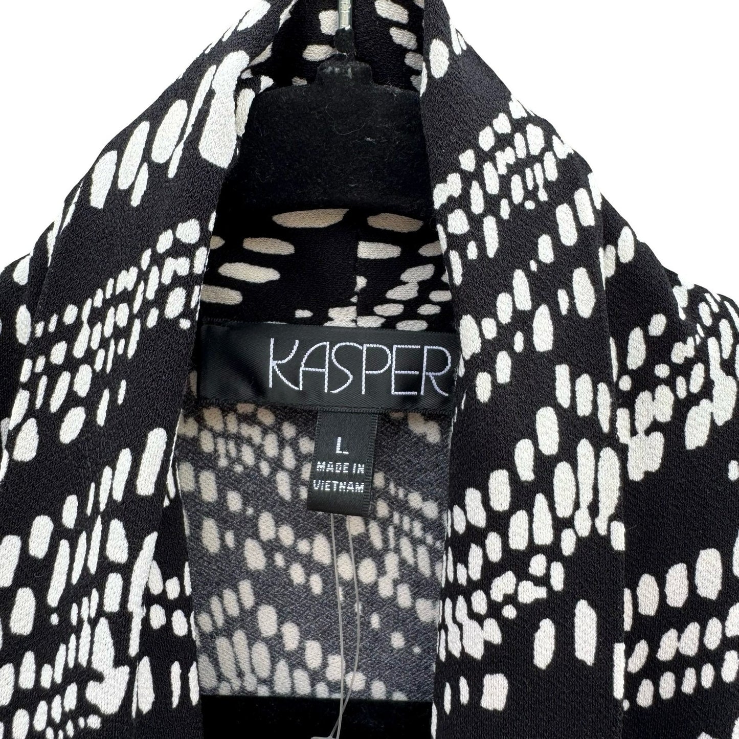 Kasper Womens Black White Chevron Moss Crepe Open Front Cardigan Size L NEW Mod