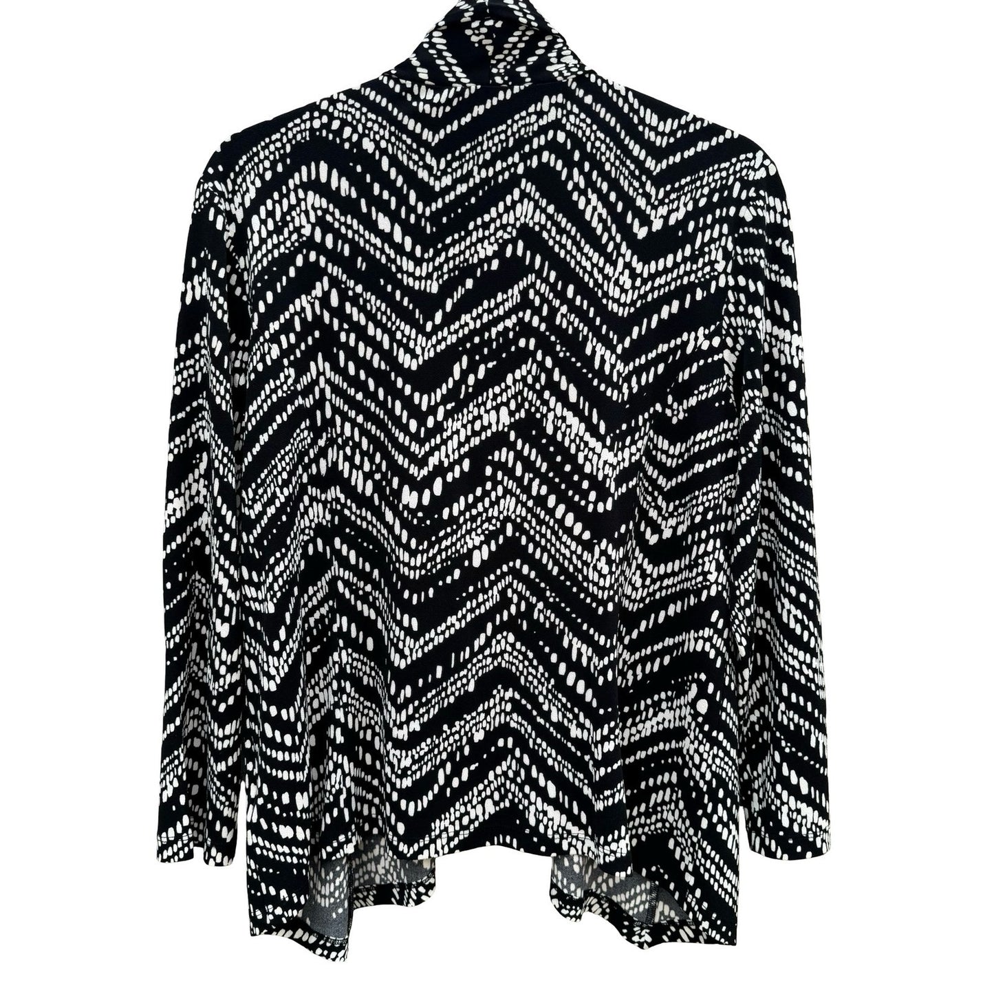 Kasper Womens Black White Chevron Moss Crepe Open Front Cardigan Size L NEW Mod