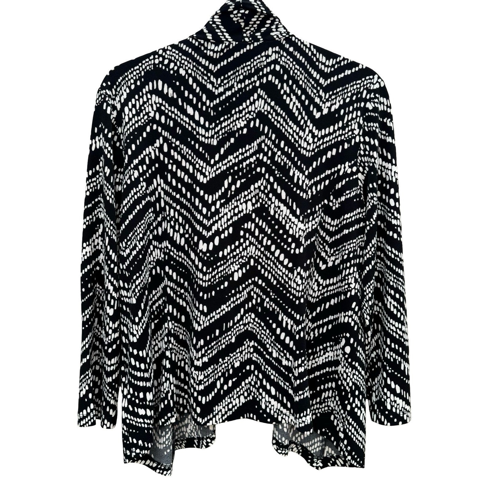 Kasper Womens Black White Chevron Moss Crepe Open Front Cardigan Size L NEW Mod