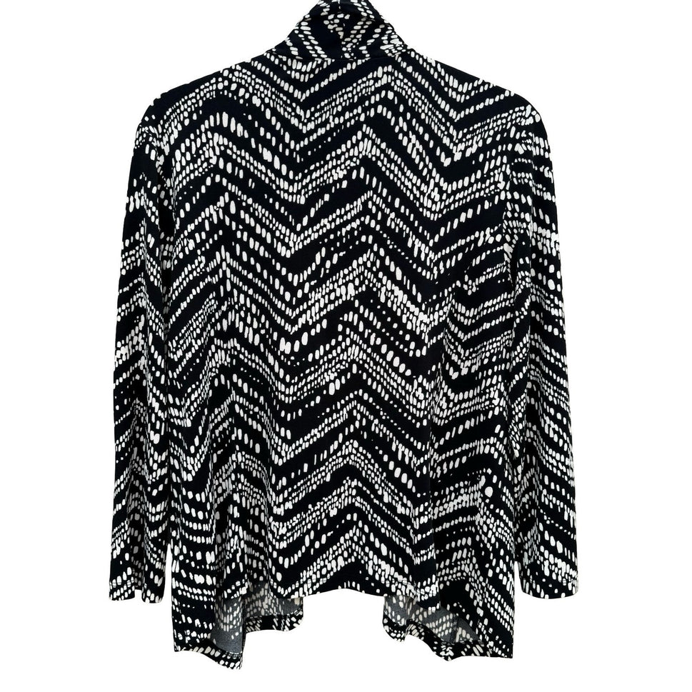 Kasper Womens Black White Chevron Moss Crepe Open Front Cardigan Size L NEW Mod