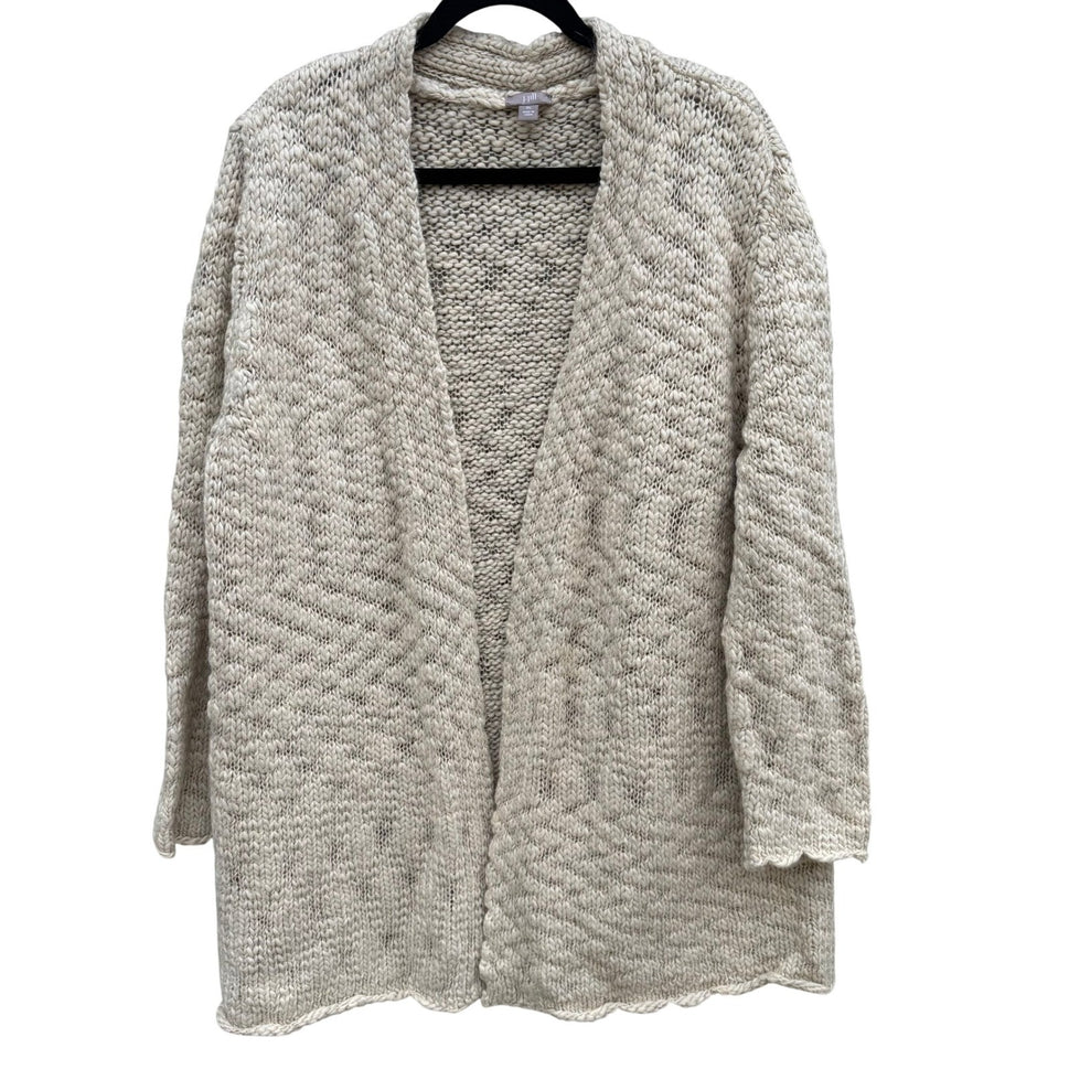 J Jill Womens XL Wool Alpaca Blend Chunky Knit Open Front Cardigan Cream Hygge