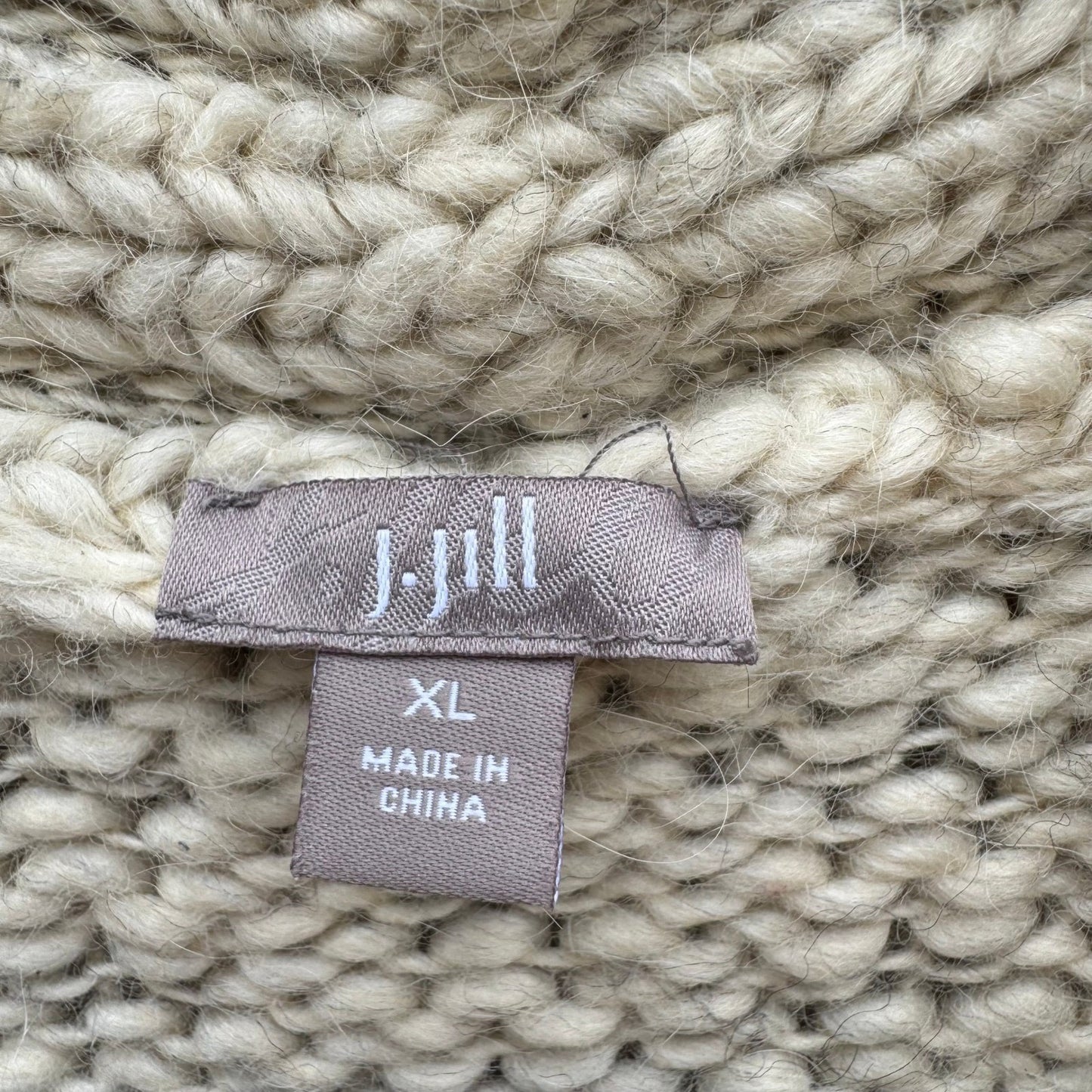 J Jill Womens XL Wool Alpaca Blend Chunky Knit Open Front Cardigan Cream Hygge