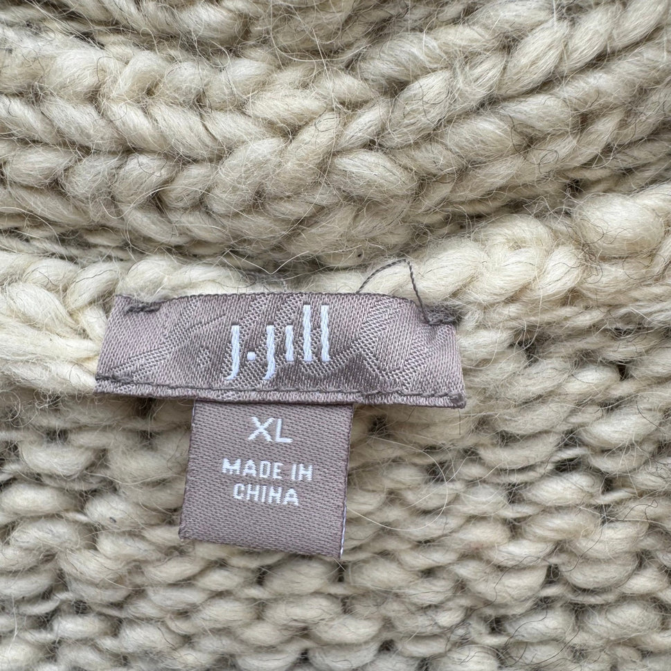 J Jill Womens XL Wool Alpaca Blend Chunky Knit Open Front Cardigan Cream Hygge