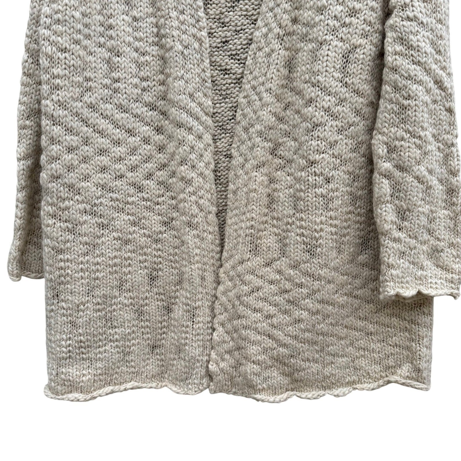 J Jill Womens XL Wool Alpaca Blend Chunky Knit Open Front Cardigan Cream Hygge