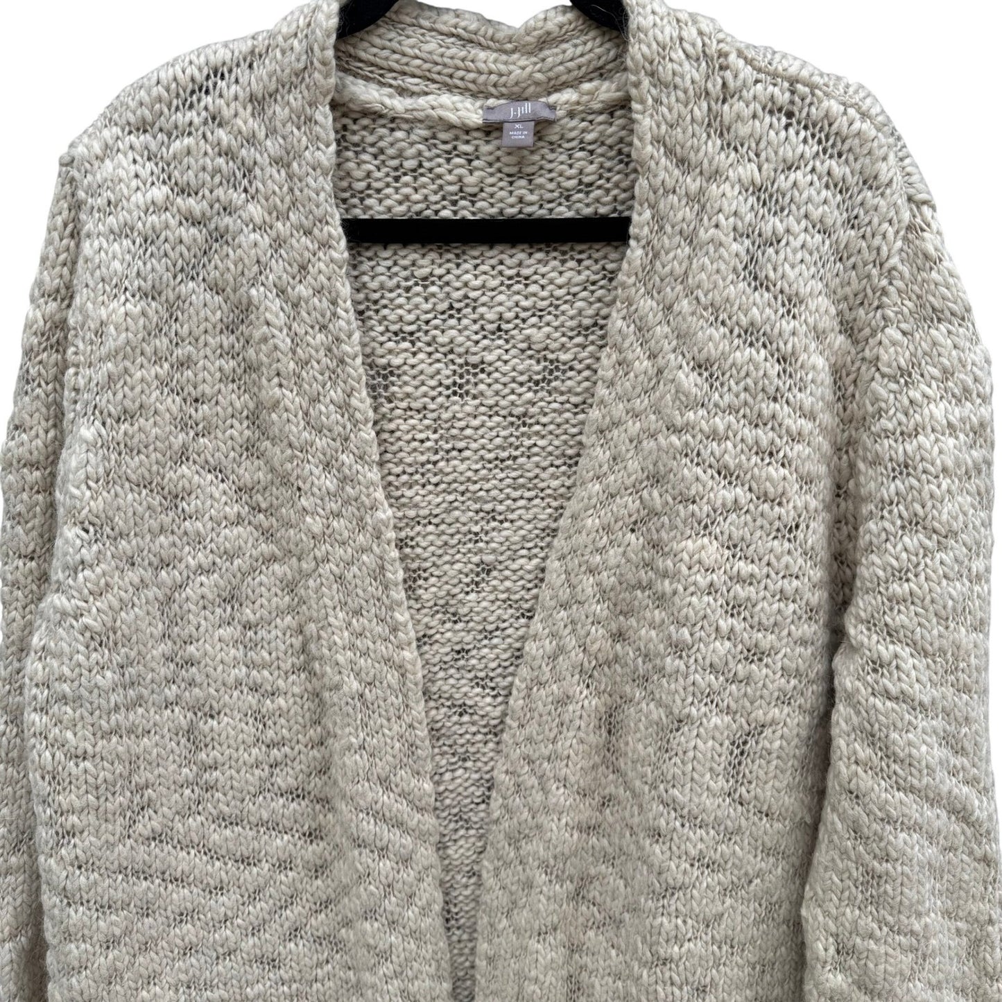 J Jill Womens XL Wool Alpaca Blend Chunky Knit Open Front Cardigan Cream Hygge