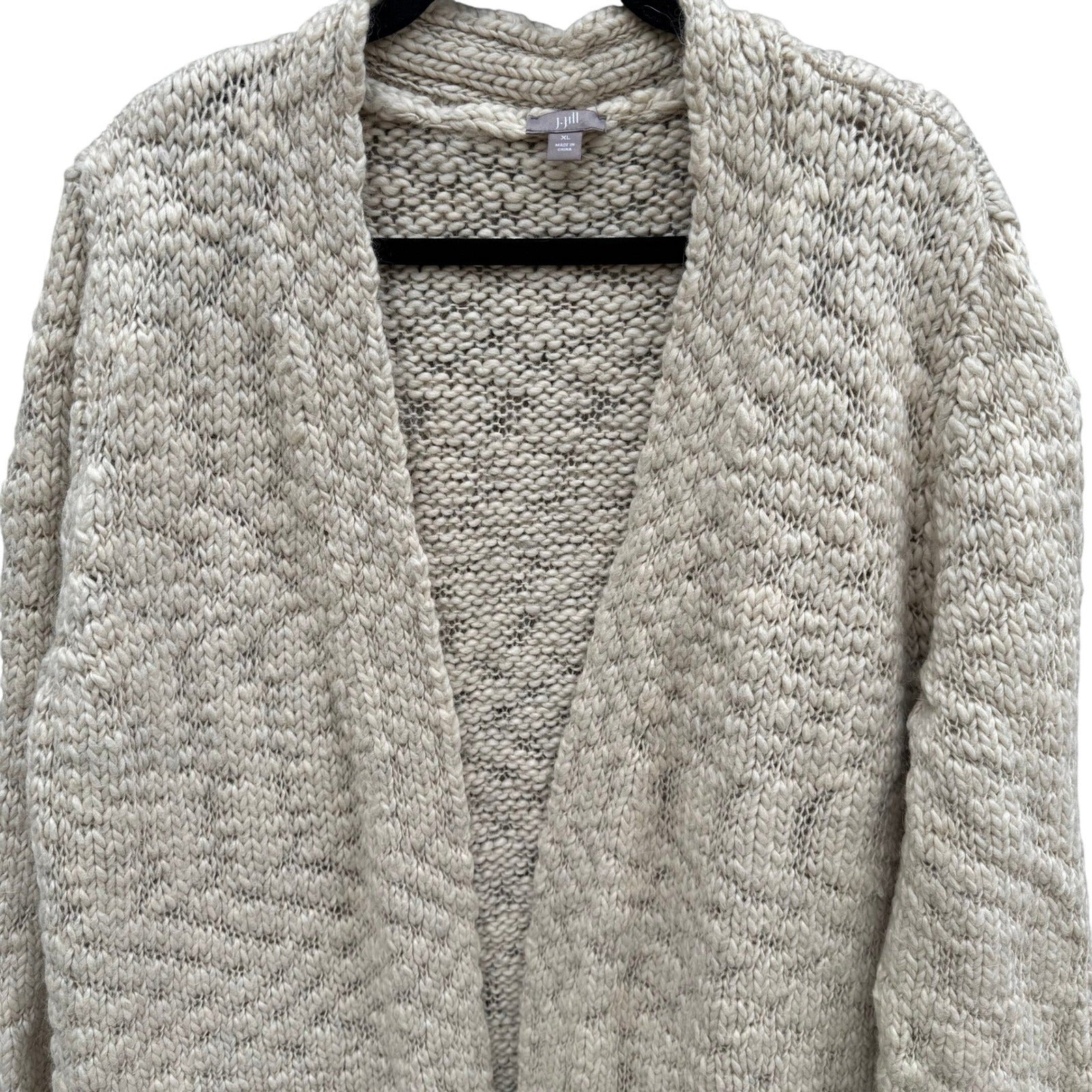 J Jill Womens XL Wool Alpaca Blend Chunky Knit Open Front Cardigan Cream Hygge