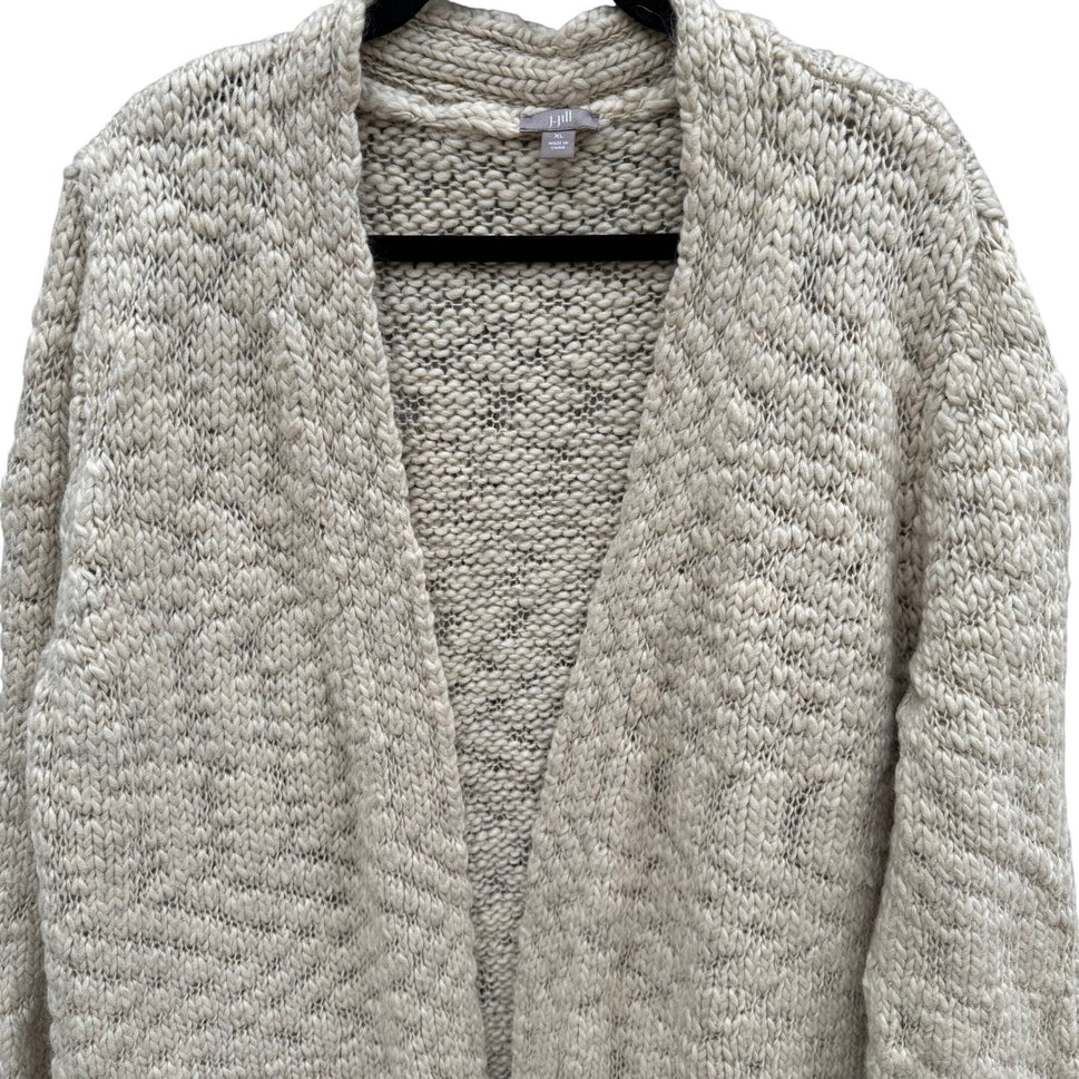 J Jill Womens XL Wool Alpaca Blend Chunky Knit Open Front Cardigan Cream Hygge