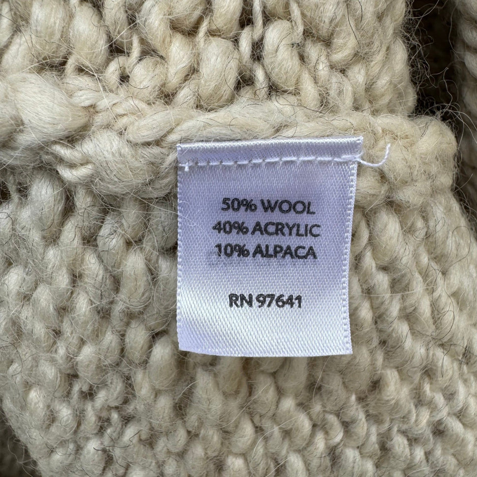 J Jill Womens XL Wool Alpaca Blend Chunky Knit Open Front Cardigan Cream Hygge