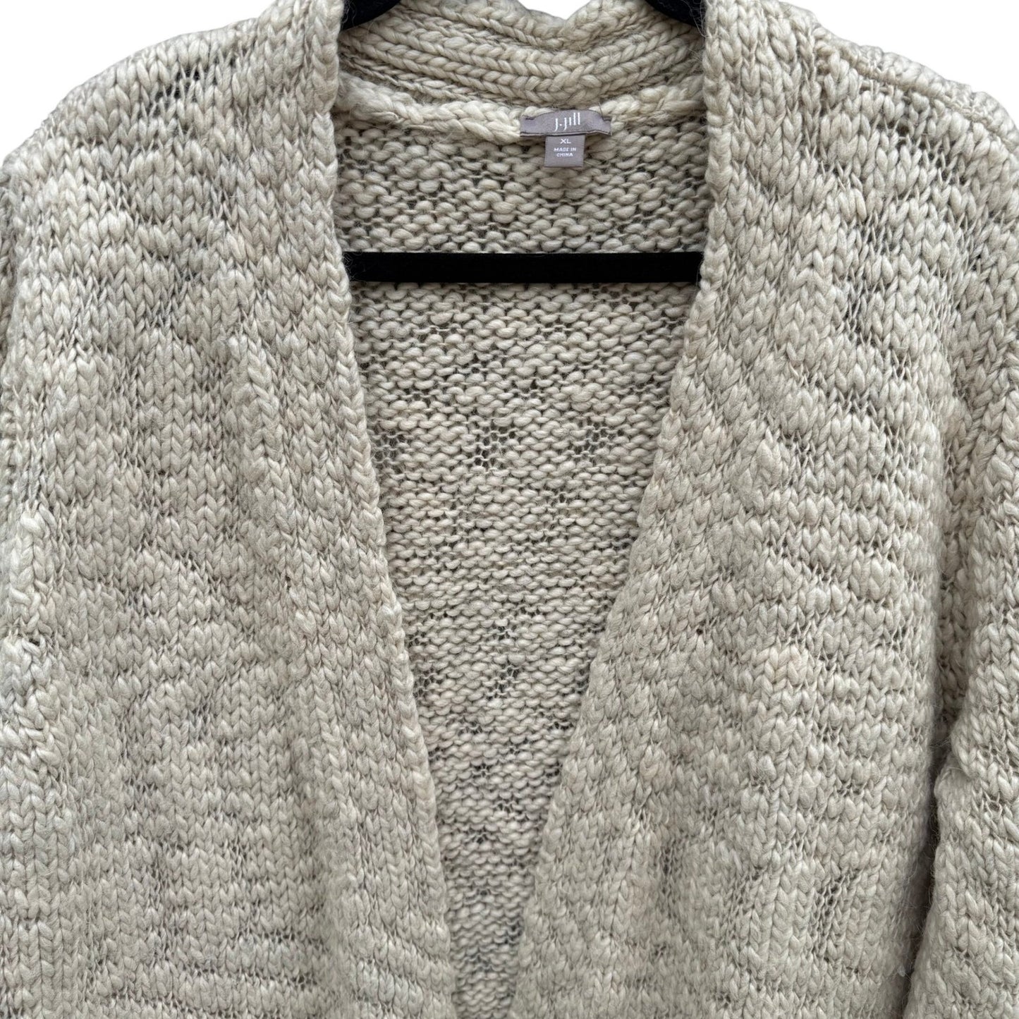 J Jill Womens XL Wool Alpaca Blend Chunky Knit Open Front Cardigan Cream Hygge
