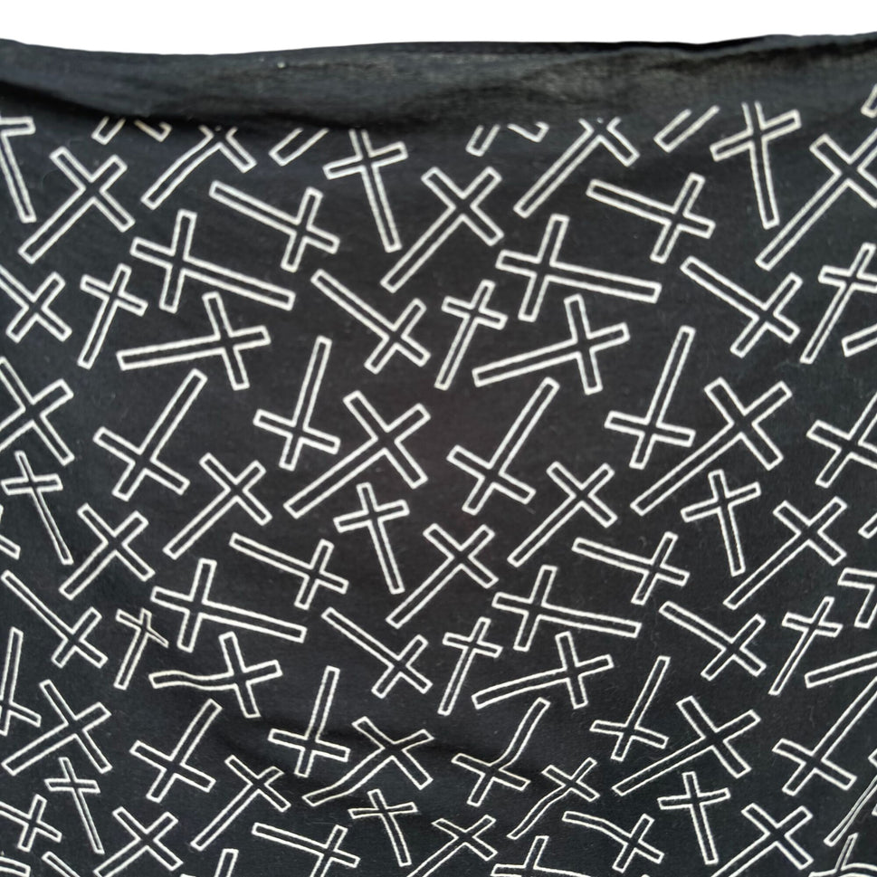 Vintage Black Cotton Cross Patterned Goth Bandana Handkerchief Scarf