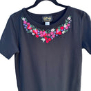 Switch Bob Mackie Wearable Art Vintage Womens Cotton Black Floral Embroidery Midi Dress 3 image