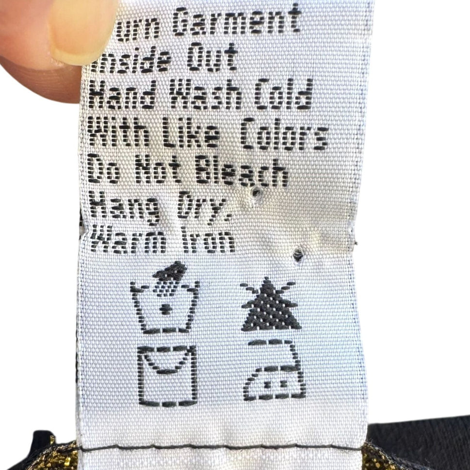 Bob Mackie Wearable Art Vintage Womens Cotton Black Floral Embroidery Midi Dress