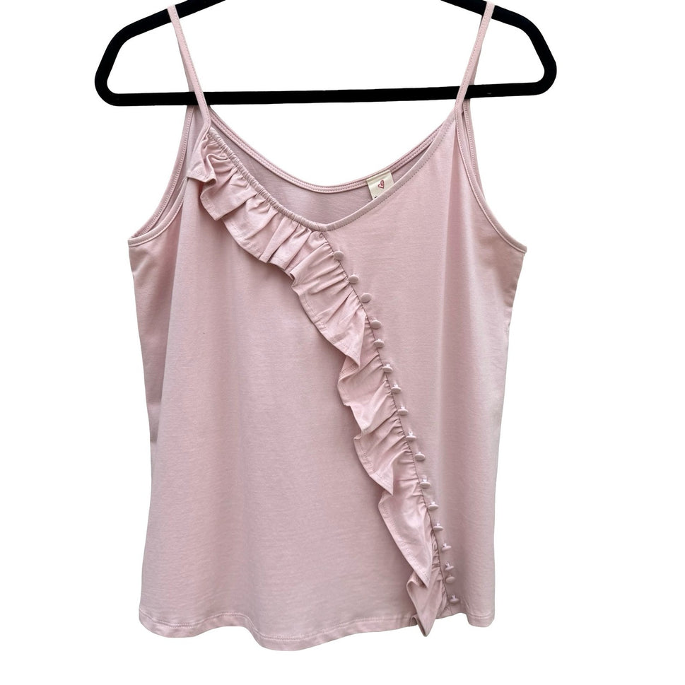 IJOAH Womens Pink Ruffle Button Front Cotton Cami Tank Top T16513 Small NEW