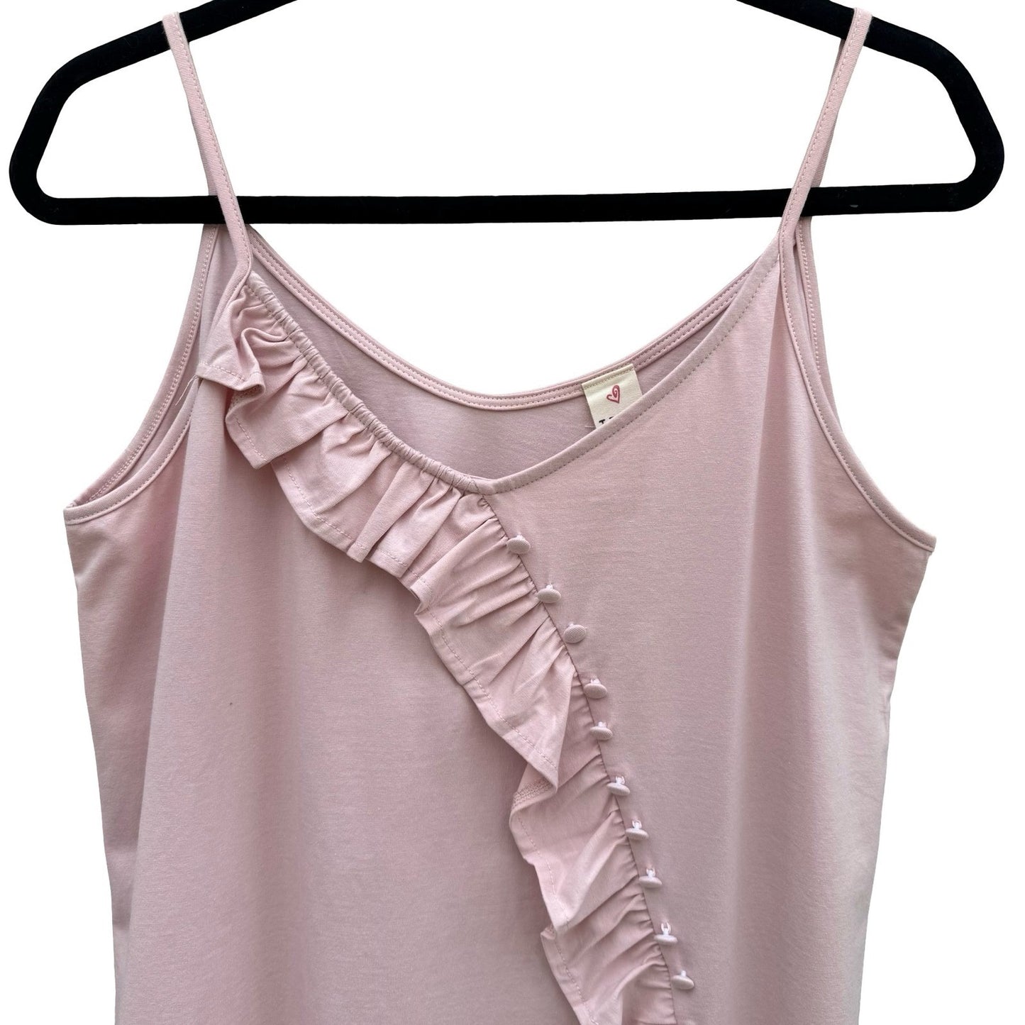 IJOAH Womens Pink Ruffle Button Front Cotton Cami Tank Top T16513 Small NEW