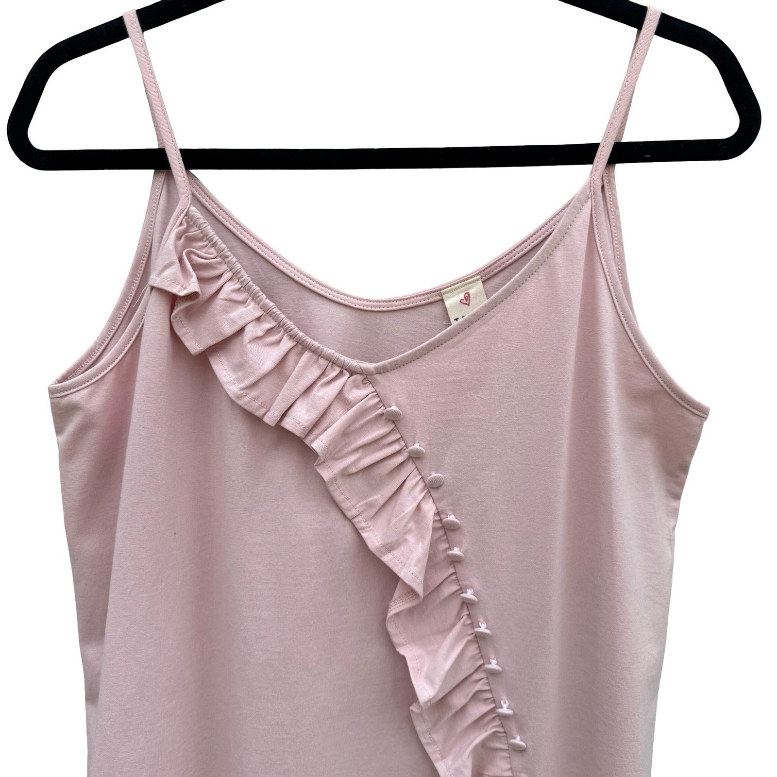 IJOAH Womens Pink Ruffle Button Front Cotton Cami Tank Top T16513 Small NEW