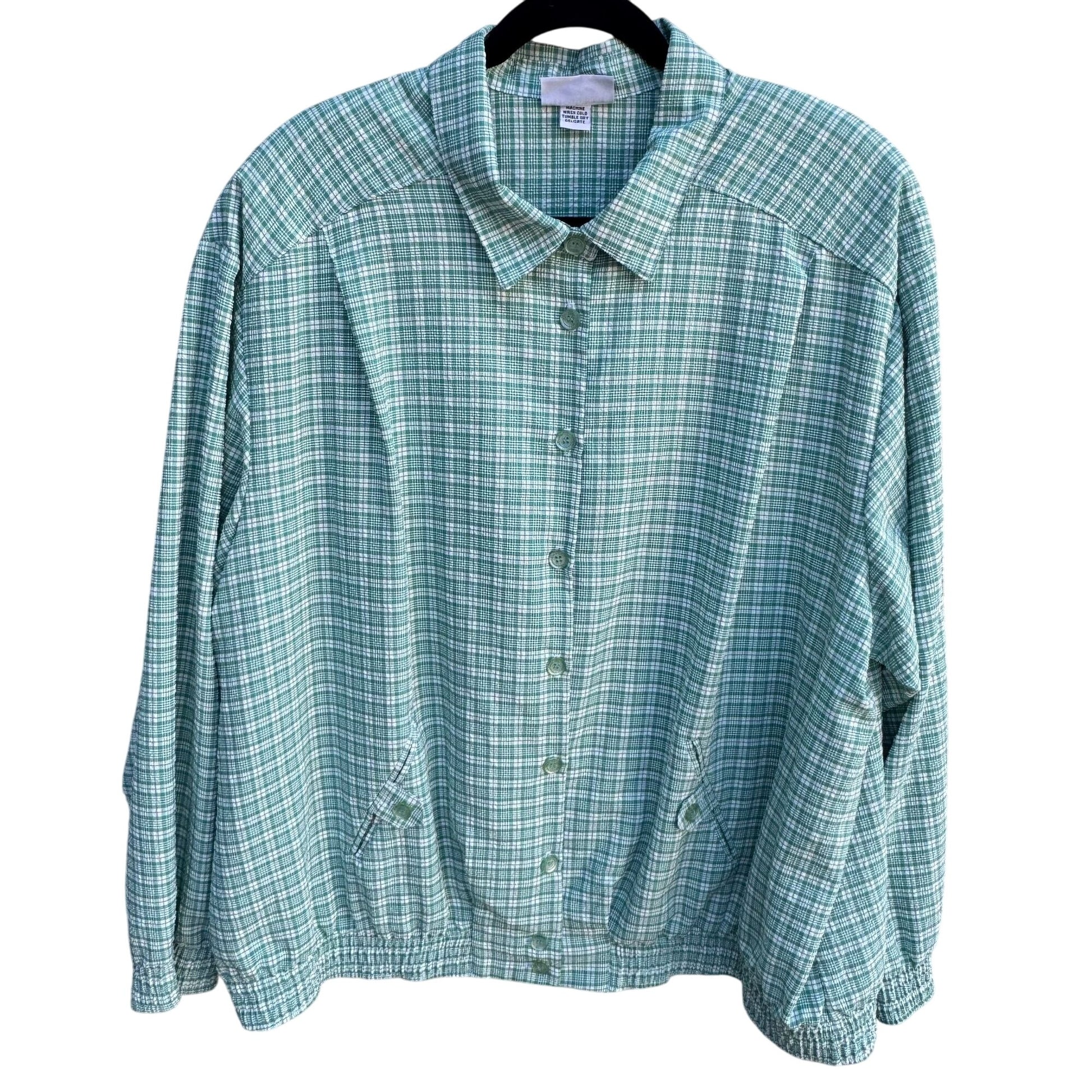Alfred Dunner Vintage 24W Green Plaid Seersucker Preppy Button-Up Light Jacket