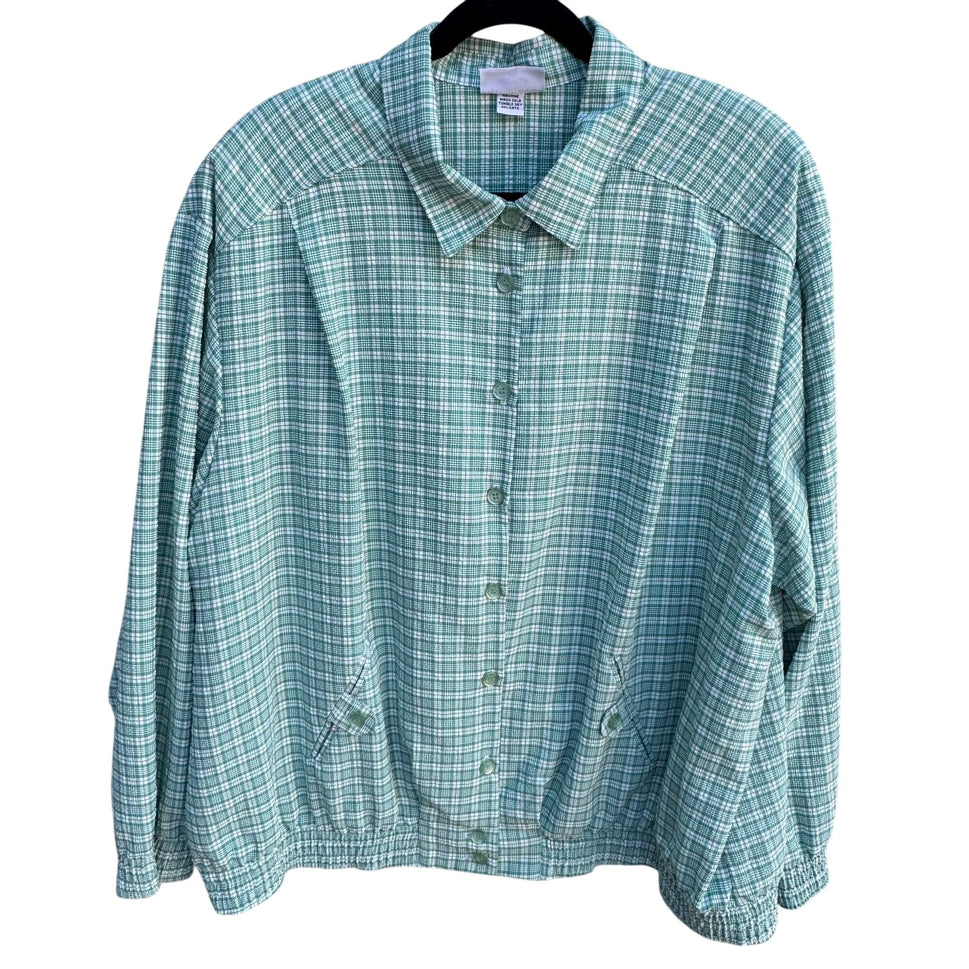 Alfred Dunner Vintage 24W Green Plaid Seersucker Preppy Button-Up Light Jacket