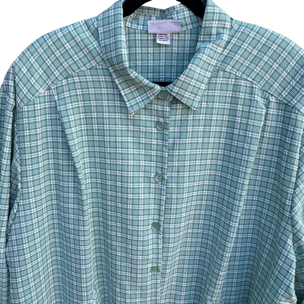 Alfred Dunner Vintage 24W Green Plaid Seersucker Preppy Button-Up Light Jacket