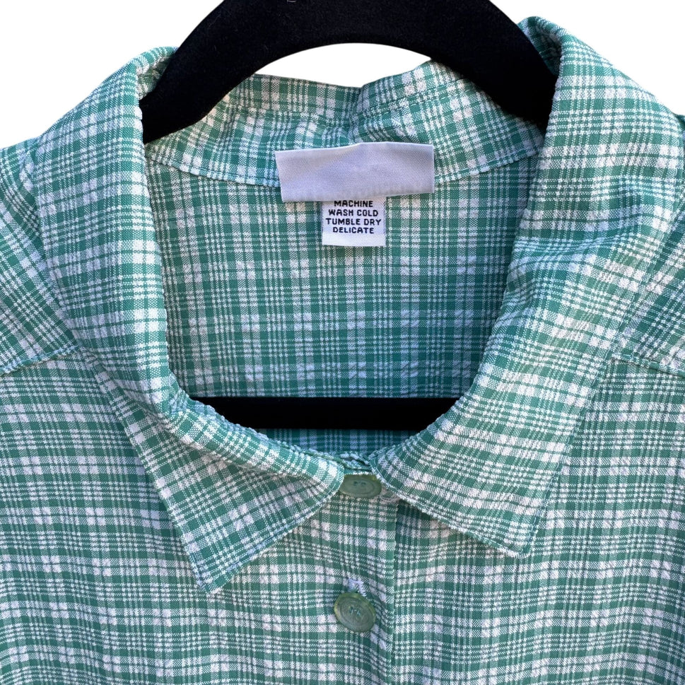 Alfred Dunner Vintage 24W Green Plaid Seersucker Preppy Button-Up Light Jacket
