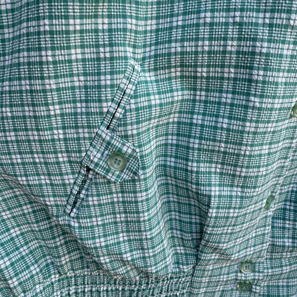 Alfred Dunner Vintage 24W Green Plaid Seersucker Preppy Button-Up Light Jacket