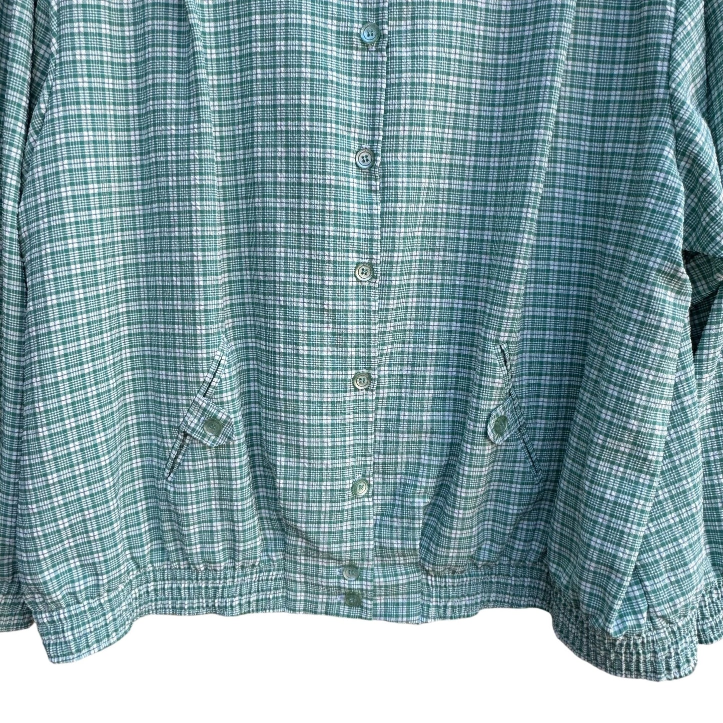 Alfred Dunner Vintage 24W Green Plaid Seersucker Preppy Button-Up Light Jacket