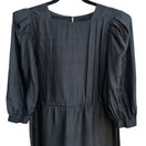 Switch Charlee Allison Vintage Women&#39;s Black Silk Midi Puff 3/4 Sleeve Pleated Dress M 2 image