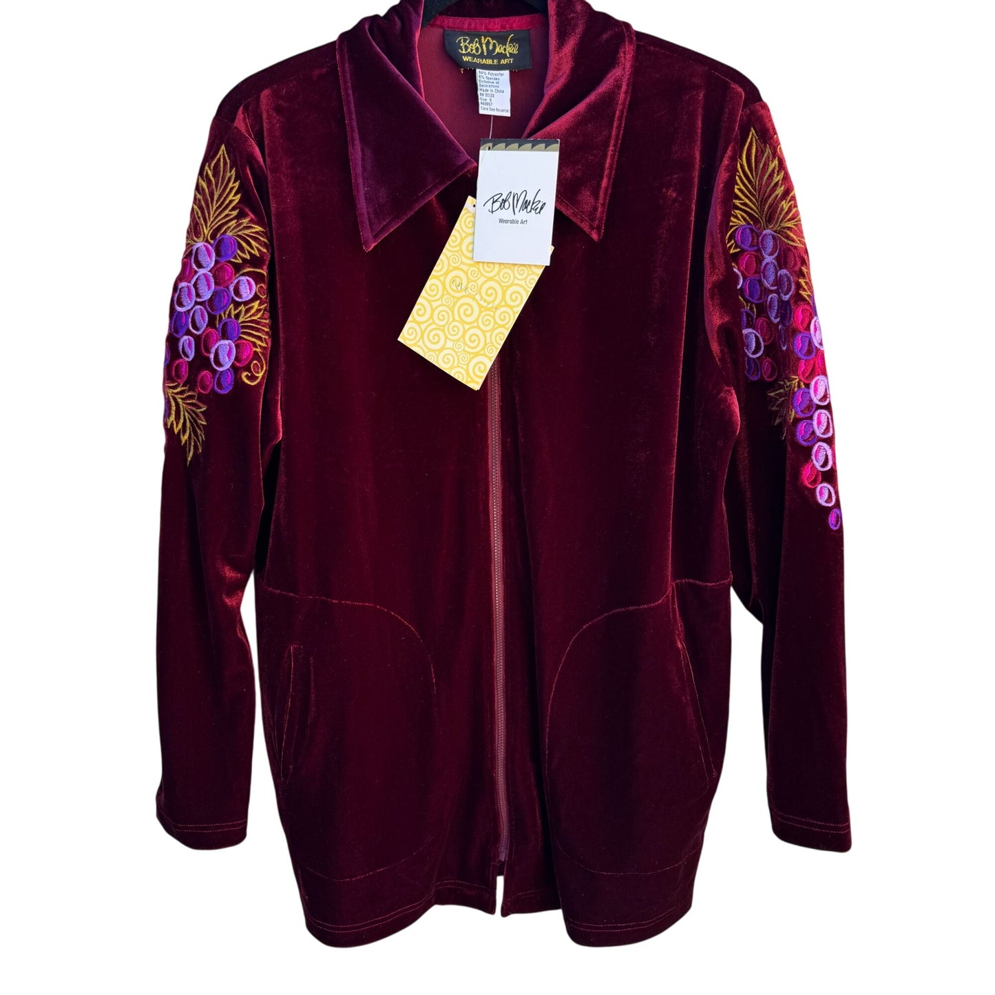 Bob Mackie Wearable Art Vintage Burgundy Embroidered Grape Velvet Jacket New S
