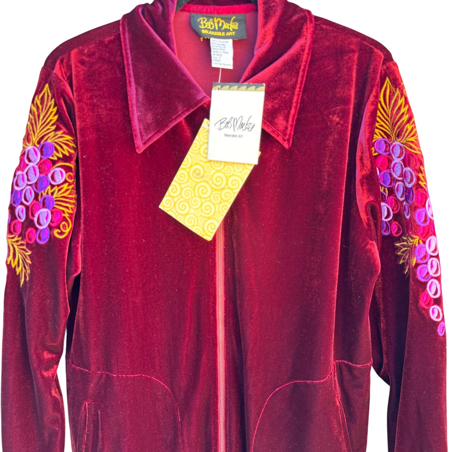 Bob Mackie Wearable Art Vintage Burgundy Embroidered Grape Velvet Jacket New S