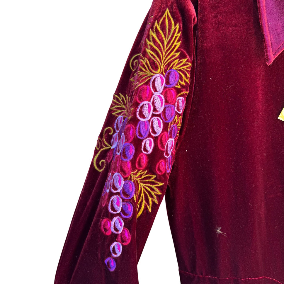 Bob Mackie Wearable Art Vintage Burgundy Embroidered Grape Velvet Jacket New S