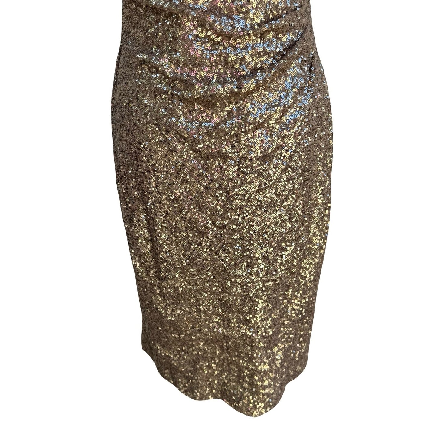 Lauren Ralph Lauren Glam Gold Sequin Ruched V-Neck Cocktail Party Dress Womens 6