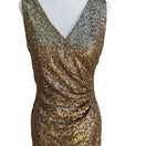 Switch Lauren Ralph Lauren Glam Gold Sequin Ruched V-Neck Cocktail Party Dress Womens 6 3 image