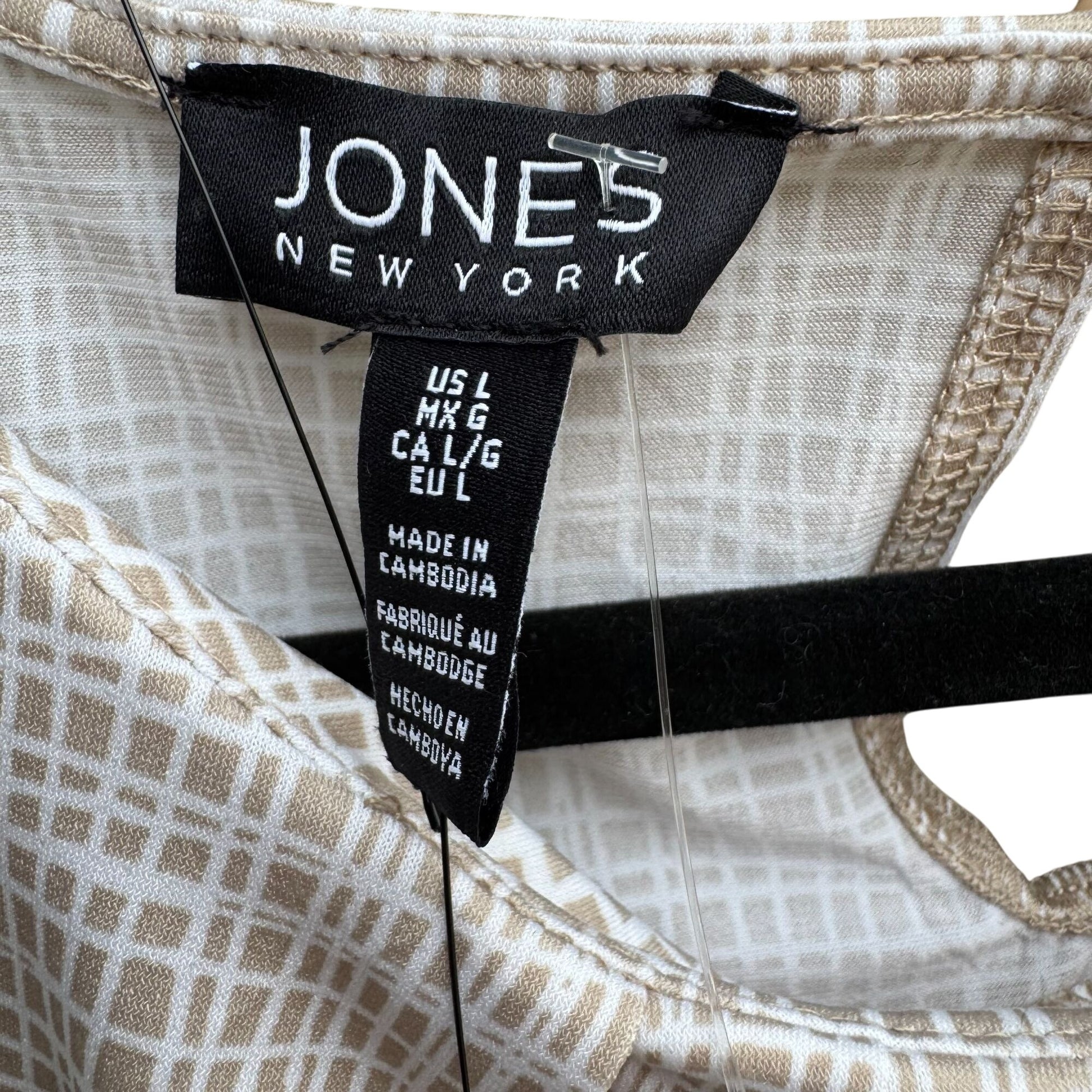 Jones New York Womens Sleeveless Pleat Neck Keyhole Back Check Print Blouse New L