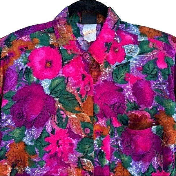 Judy Knapp California Vintage Floral Hawaiian Short Sleeve Women's Shirt Blouse