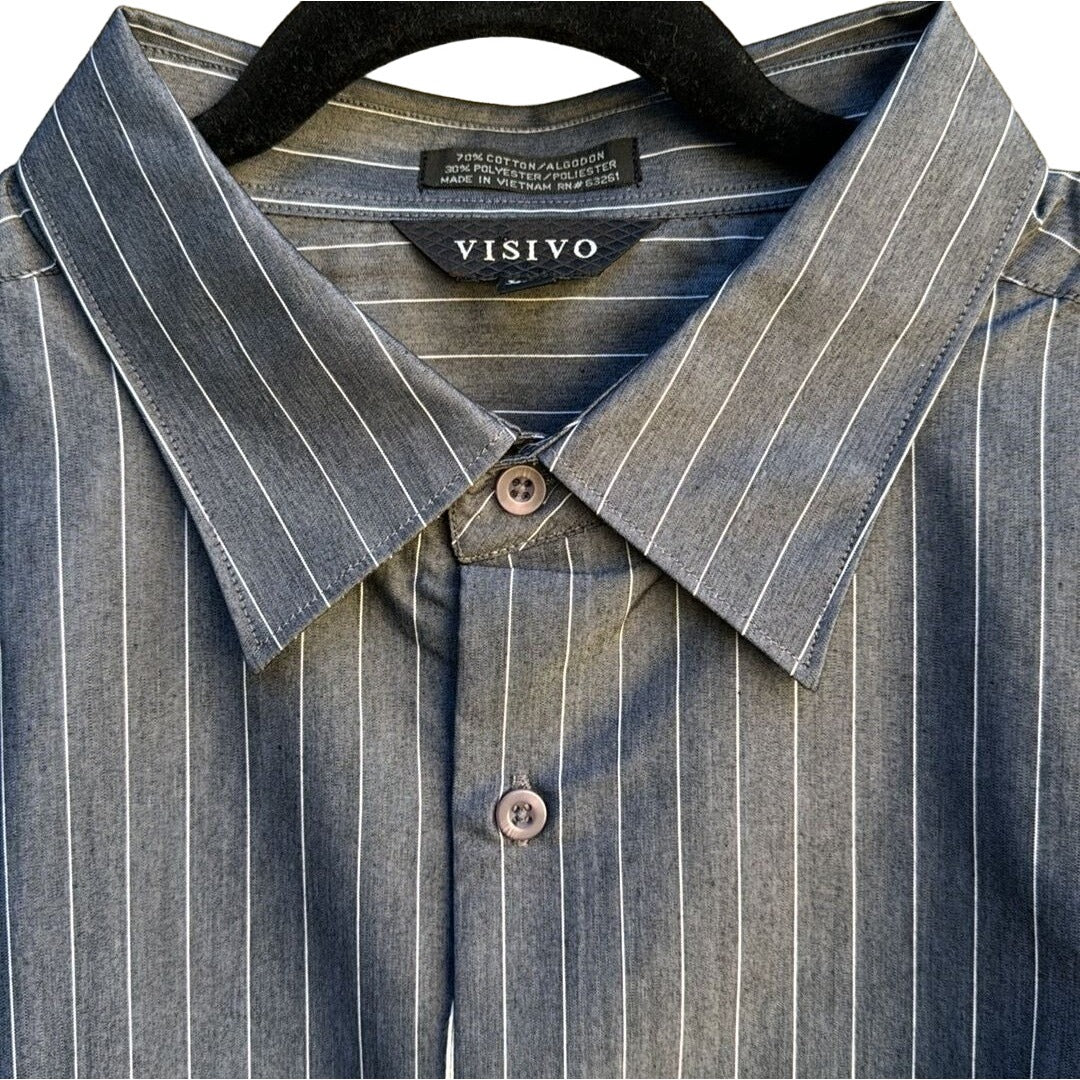 Visivo Men's Blue Pinstripe Long-Sleeve Button-Up Dress Shirt New With Tags - L