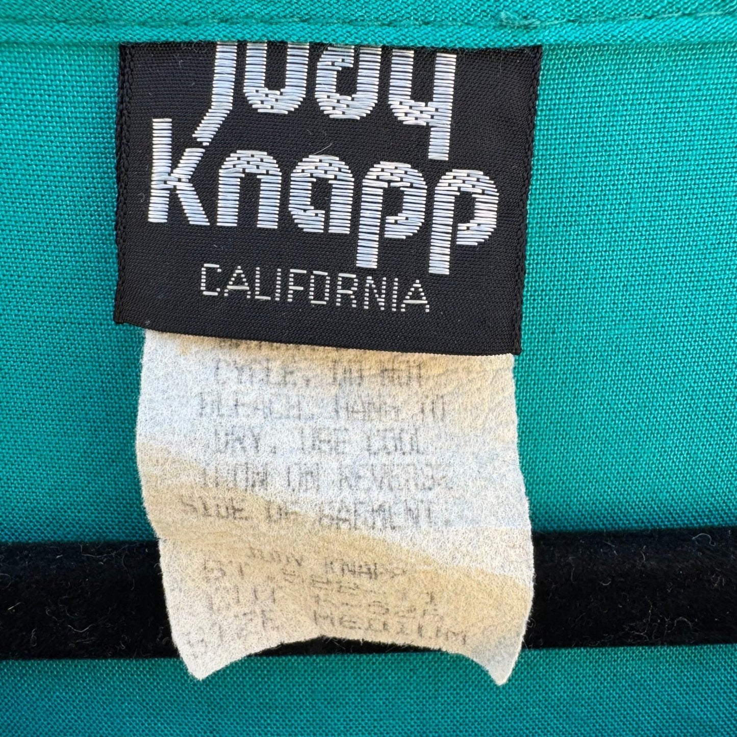 Judy Knapp California Vintage Teal Rayon Pocket Top Embroidered Trim Medium USA