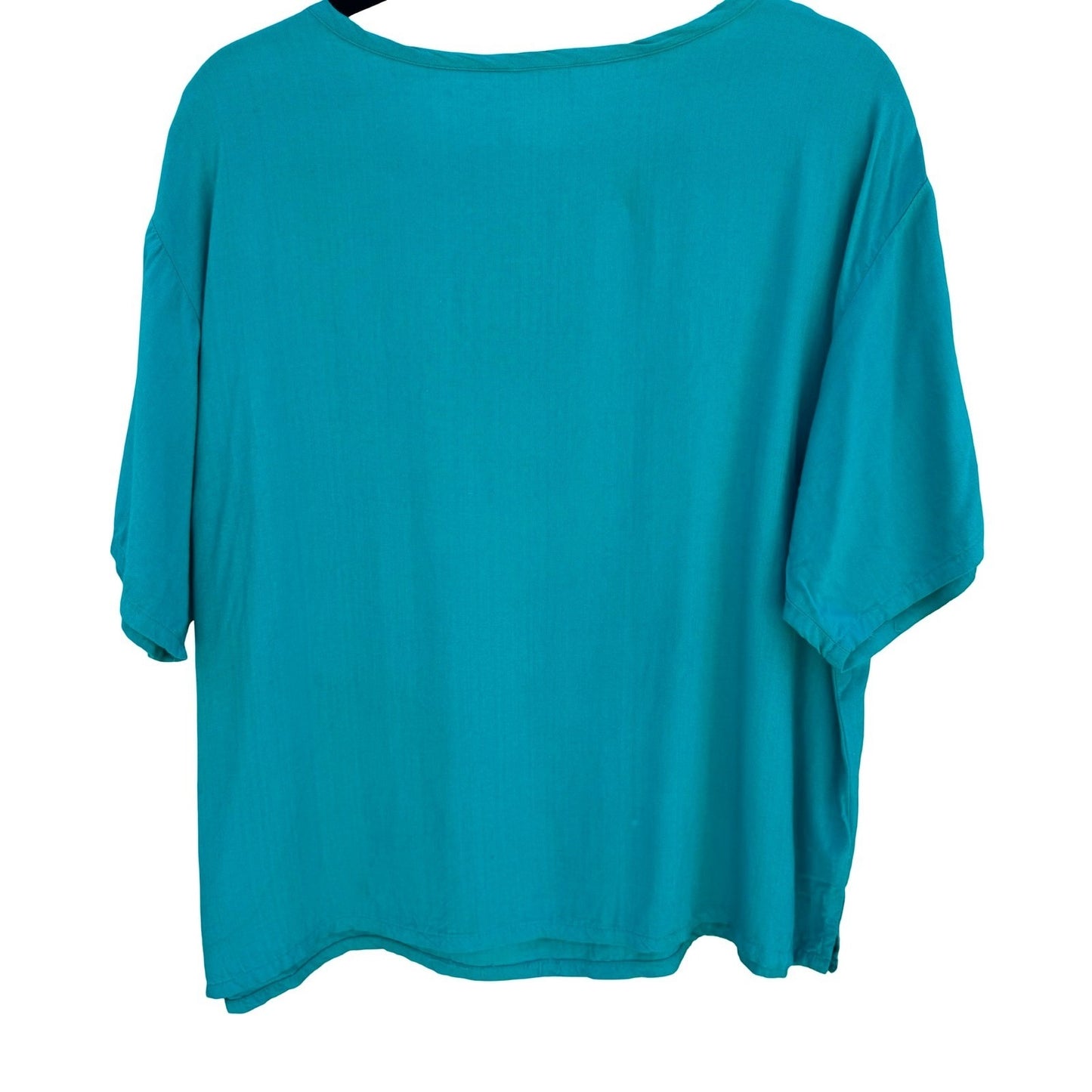 Judy Knapp California Vintage Teal Rayon Pocket Top Embroidered Trim Medium USA
