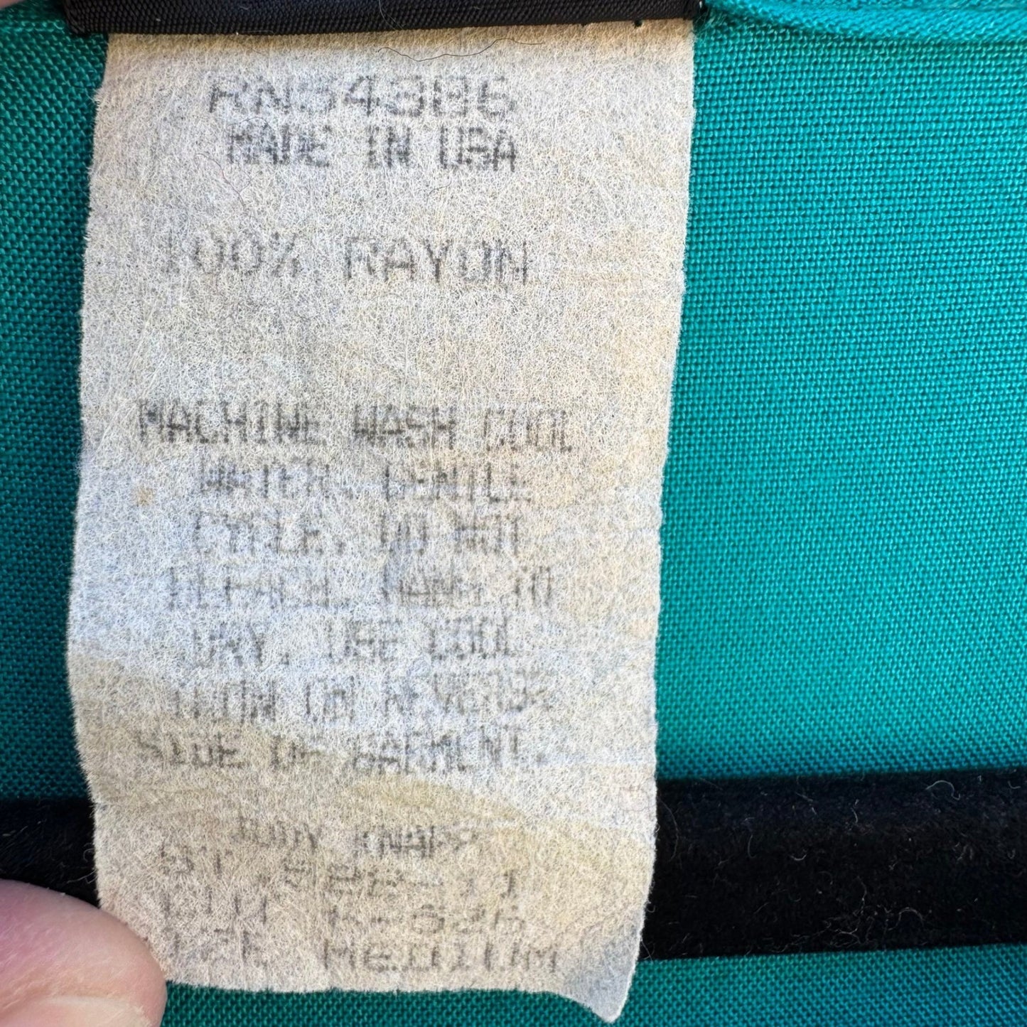 Judy Knapp California Vintage Teal Rayon Pocket Top Embroidered Trim Medium USA