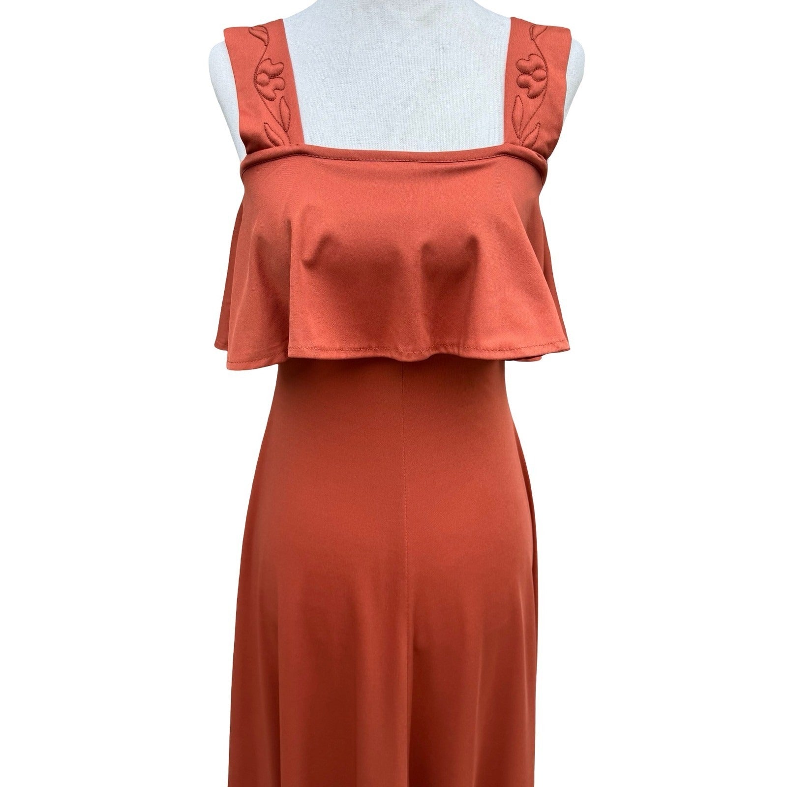 Trivia by Charm of Hollywood Vintage 70s Burnt Orange Ruffle Maxi Dress Boho Mod