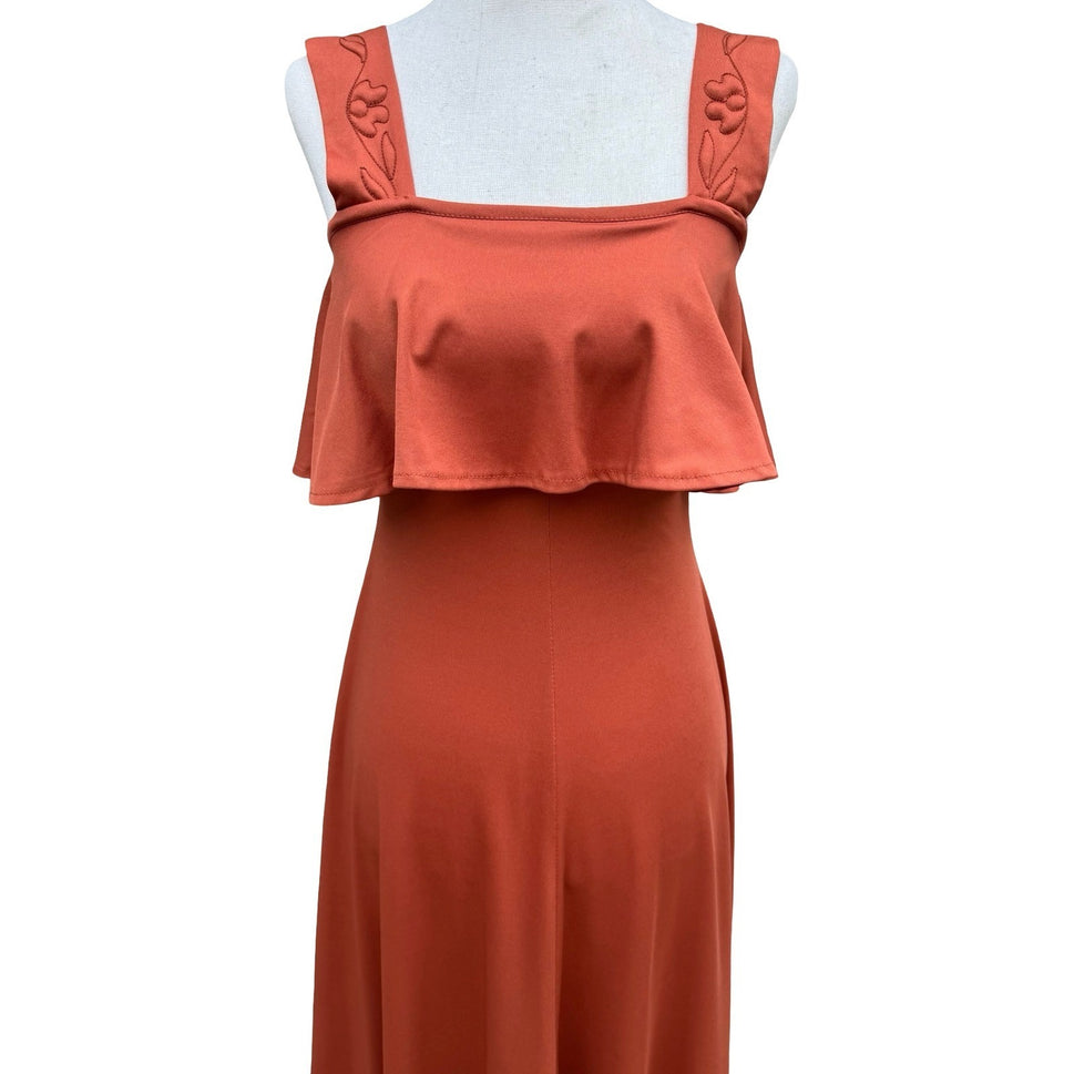 Trivia by Charm of Hollywood Vintage 70s Burnt Orange Ruffle Maxi Dress Boho Mod