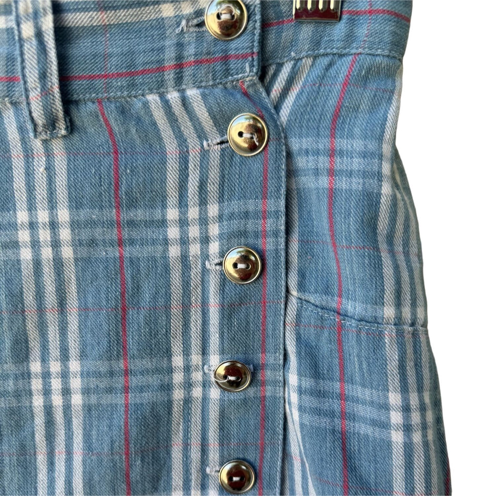 Jarama Vintage Women's Blue Plaid Lightweight Button-Front Pocket Skort - 13