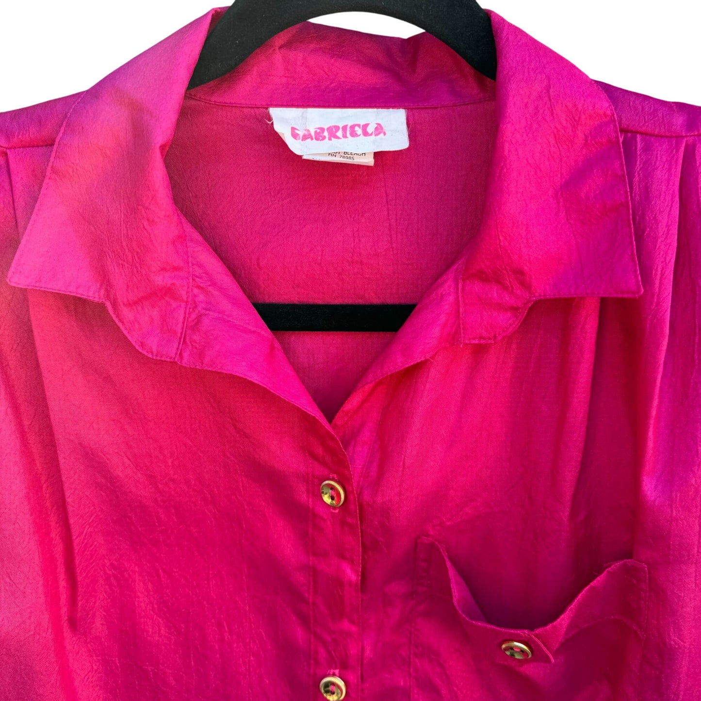 Gabriella Vintage Womens Button-Up Hot Pink Long Roll Tab Sleeve Blouse Small