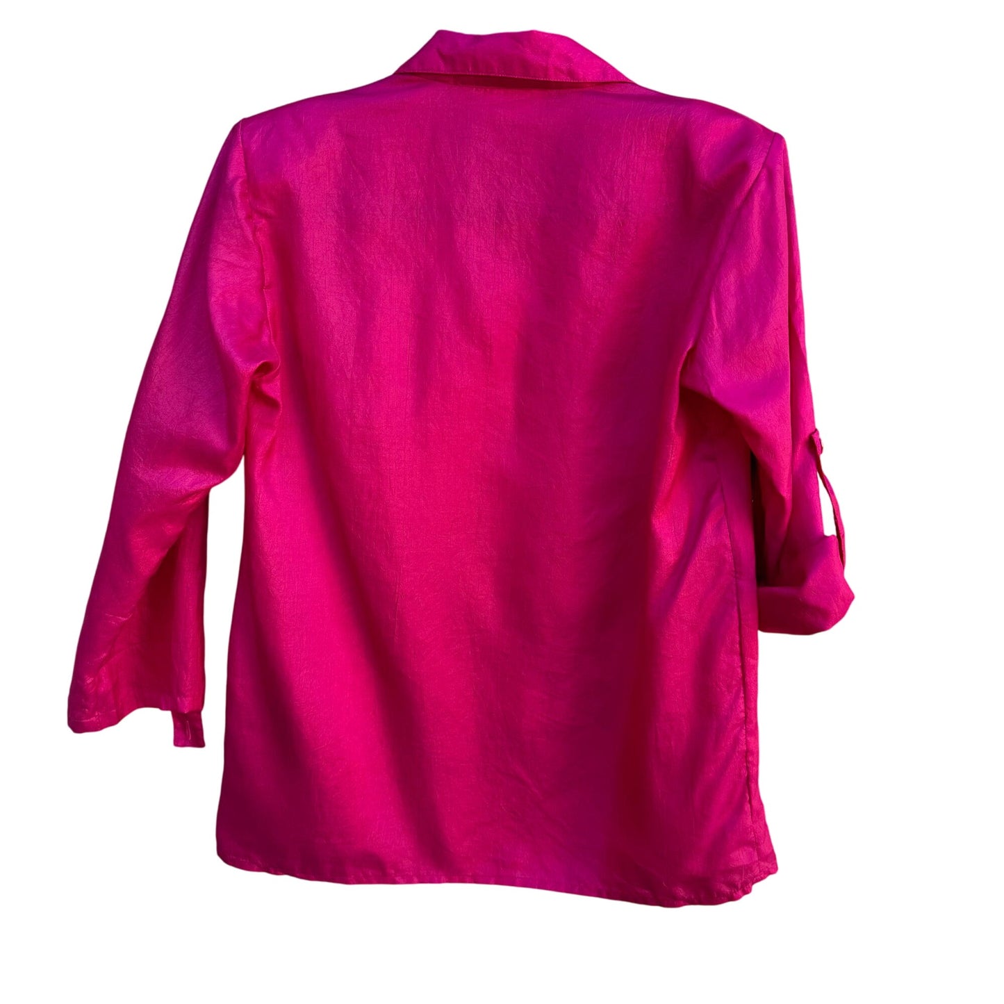 Gabriella Vintage Womens Button-Up Hot Pink Long Roll Tab Sleeve Blouse Small