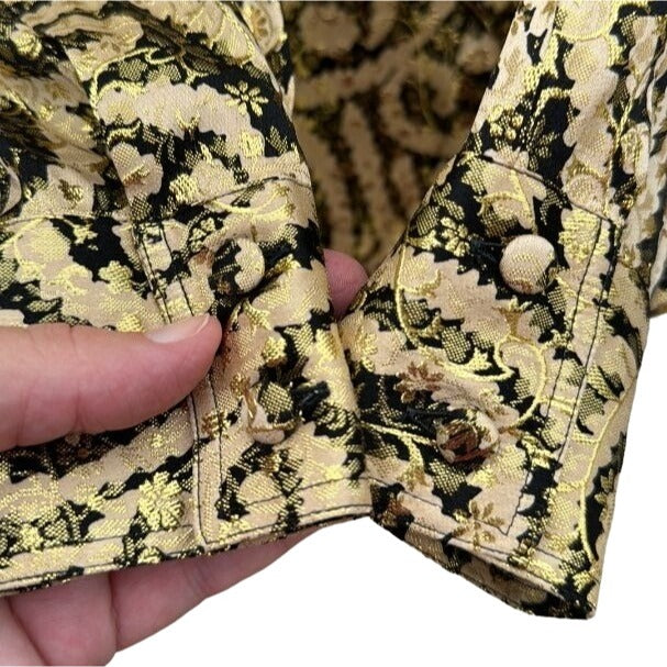 Alan Austin Vintage Silk Gold Black Lame Paisley Floral Women's Shirt Blouse 10