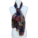 Switch Floral Jewel Tone Blue Rectangle Semi Sheer Machine Sewn Edge Scarf 10&quot; x 52.5&quot; 2 image